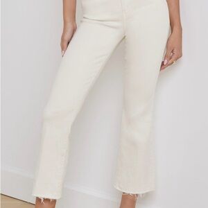 L’AGENCE Cream Jeans, cropped with flared bottom and raw hem